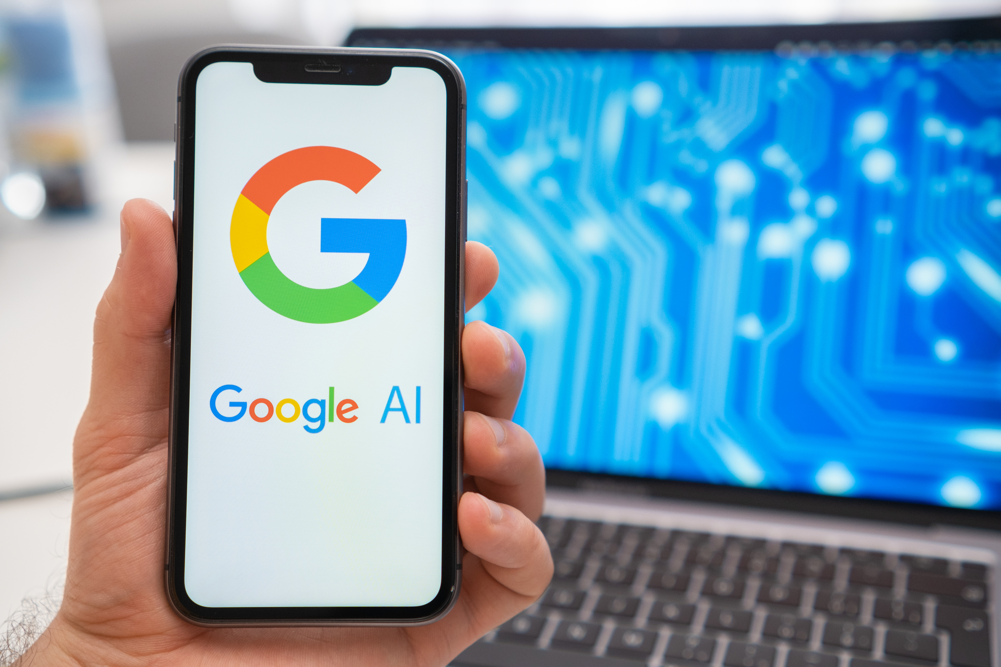 Google AI artificial intelligence logo on the screen of mobile phone